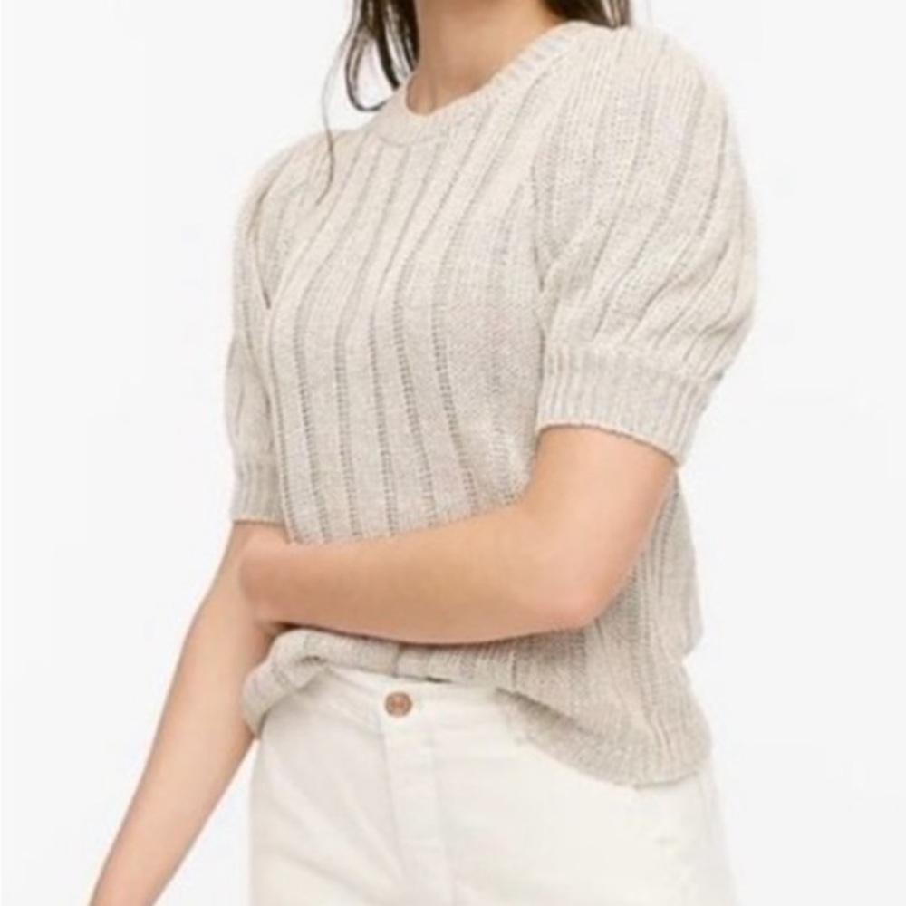 J. Crew | Cream Puff-Sleeve Linen Knit Sweater‎